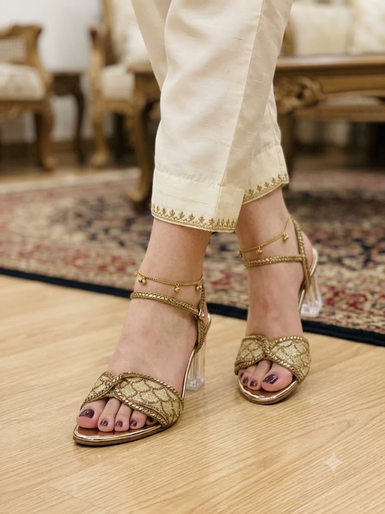 Golden Bridal Heels For Girls