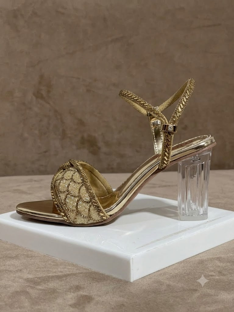 Golden Bridal Heels For Girls
