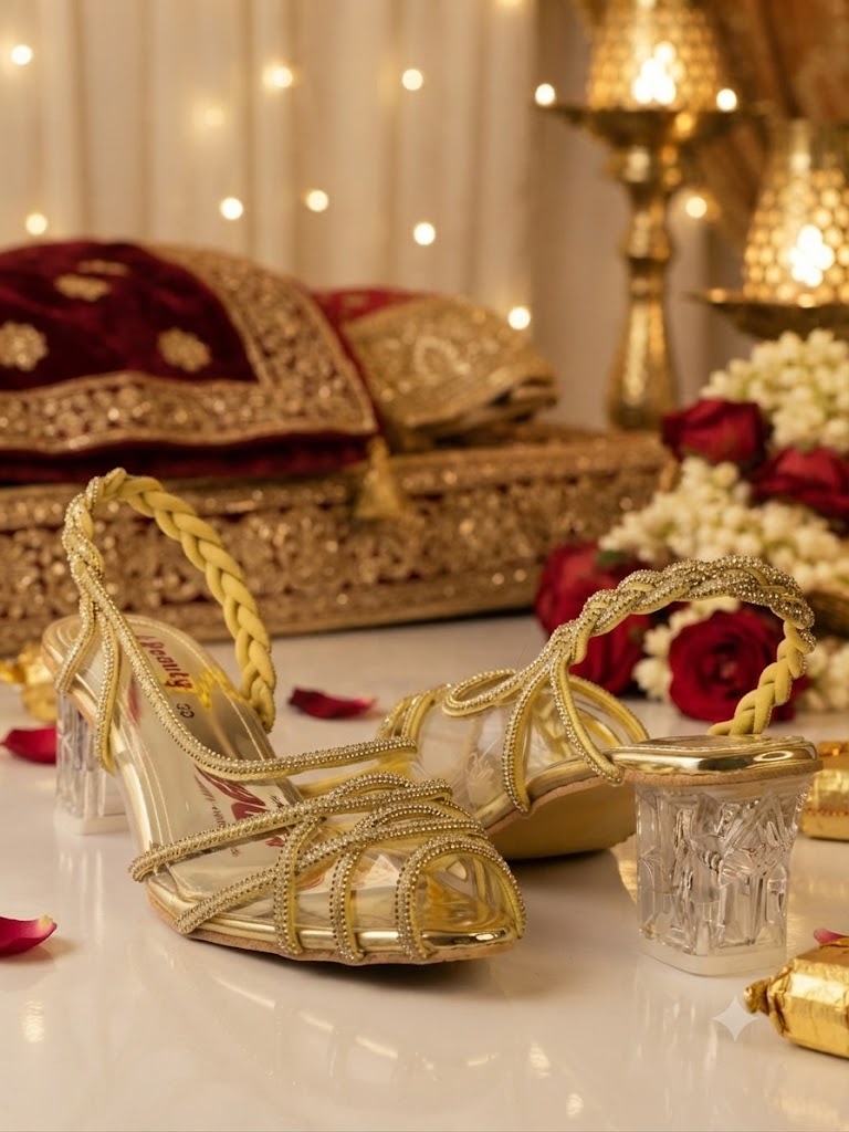 Golden Bridal Heels for Girls